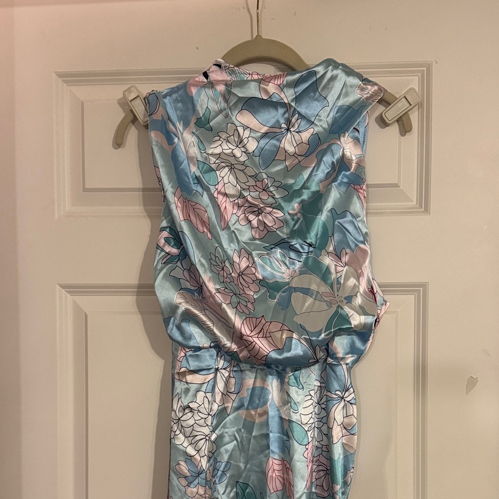 Floral Satin Dress in Blue and Pink